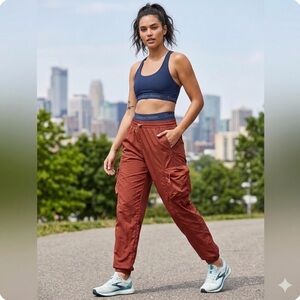 Outdoor Voices Large Lightweight Hiking Pants Red Cargo Bungee Ankle Jogger